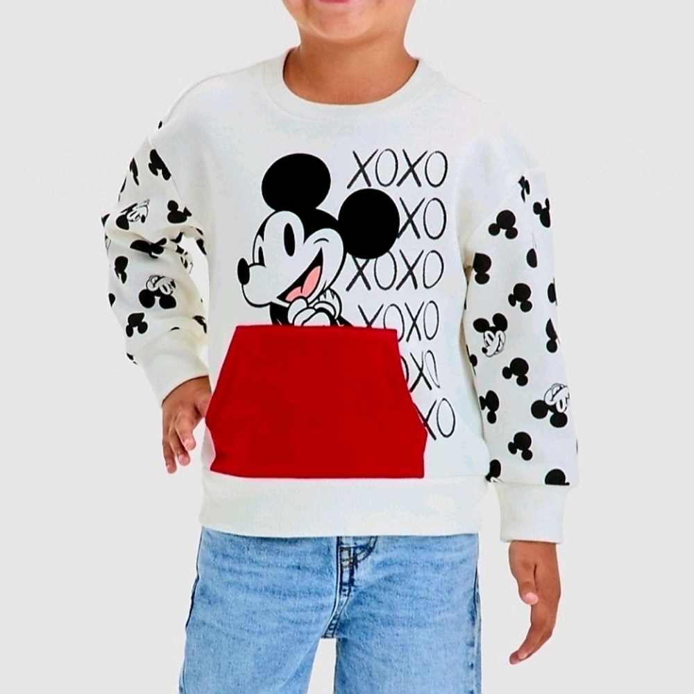 NWT toddler boy's 12m 5t Disney Mickey Mouse Valentine's Fleece Pullover Sweater